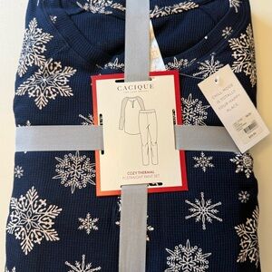NWT Lane Bryant Cacique Cozy Thermal PJ Straight Pant Set Snowflakes Blue 18/20